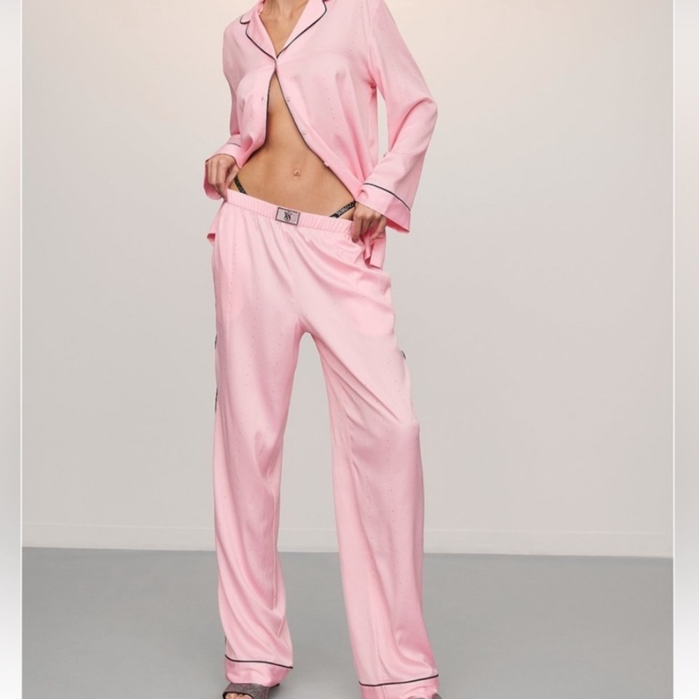 Victoria's Secret Satin Shine Long Pajama Set in Light Pink
